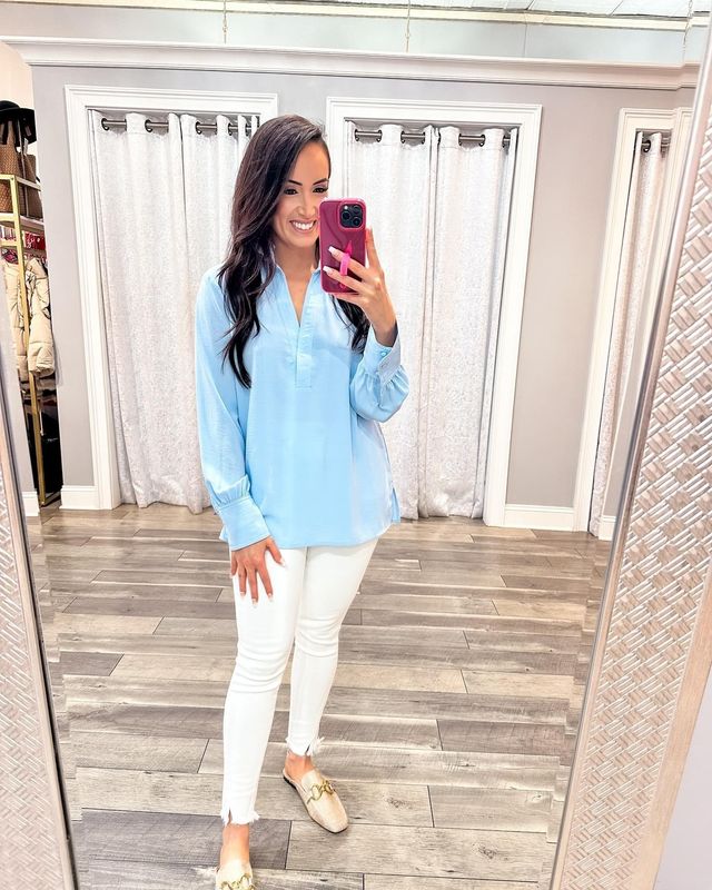 V Neck Collared Top - Chambray
