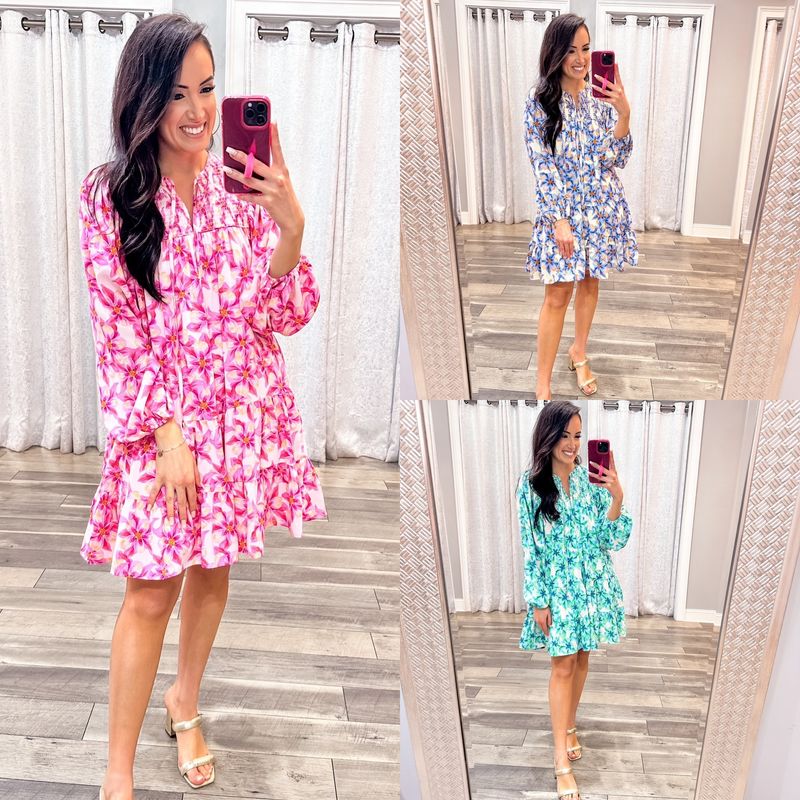 Smocked Neckline Floral Dress