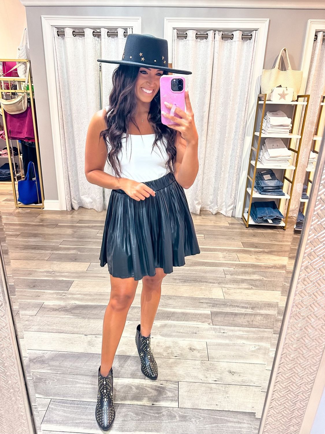 Pleated Pleather Skirt - Black