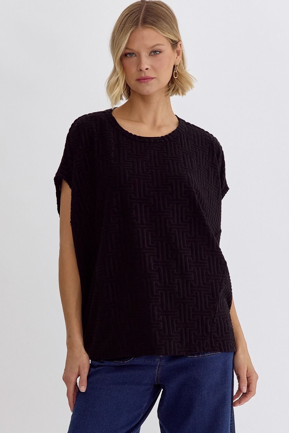 Aztec Textured Top  - Black