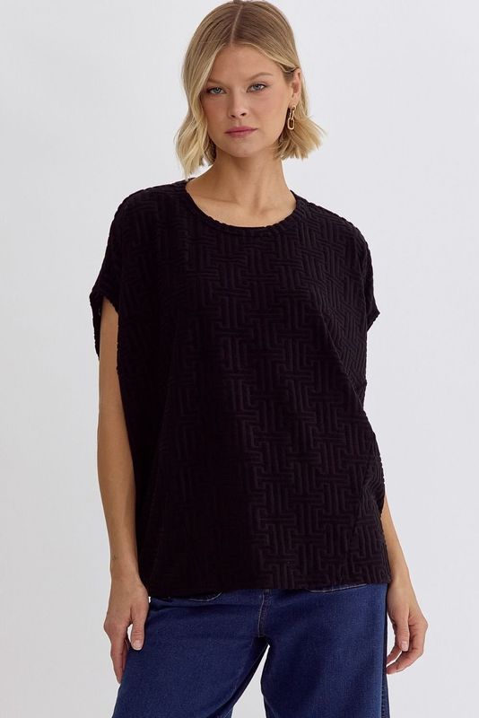Aztec Textured Top  - Black