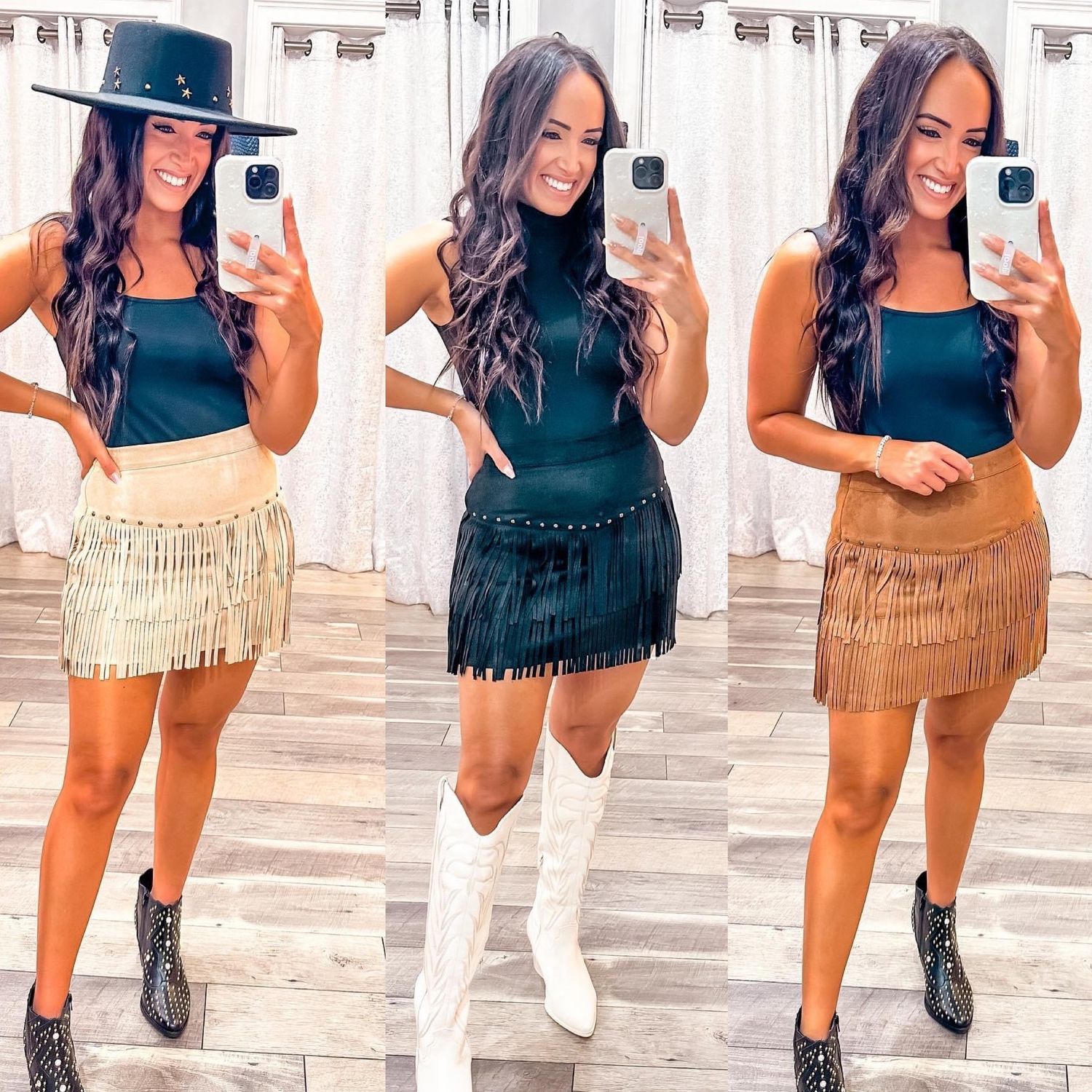 Studded Fringe Suede Skirt