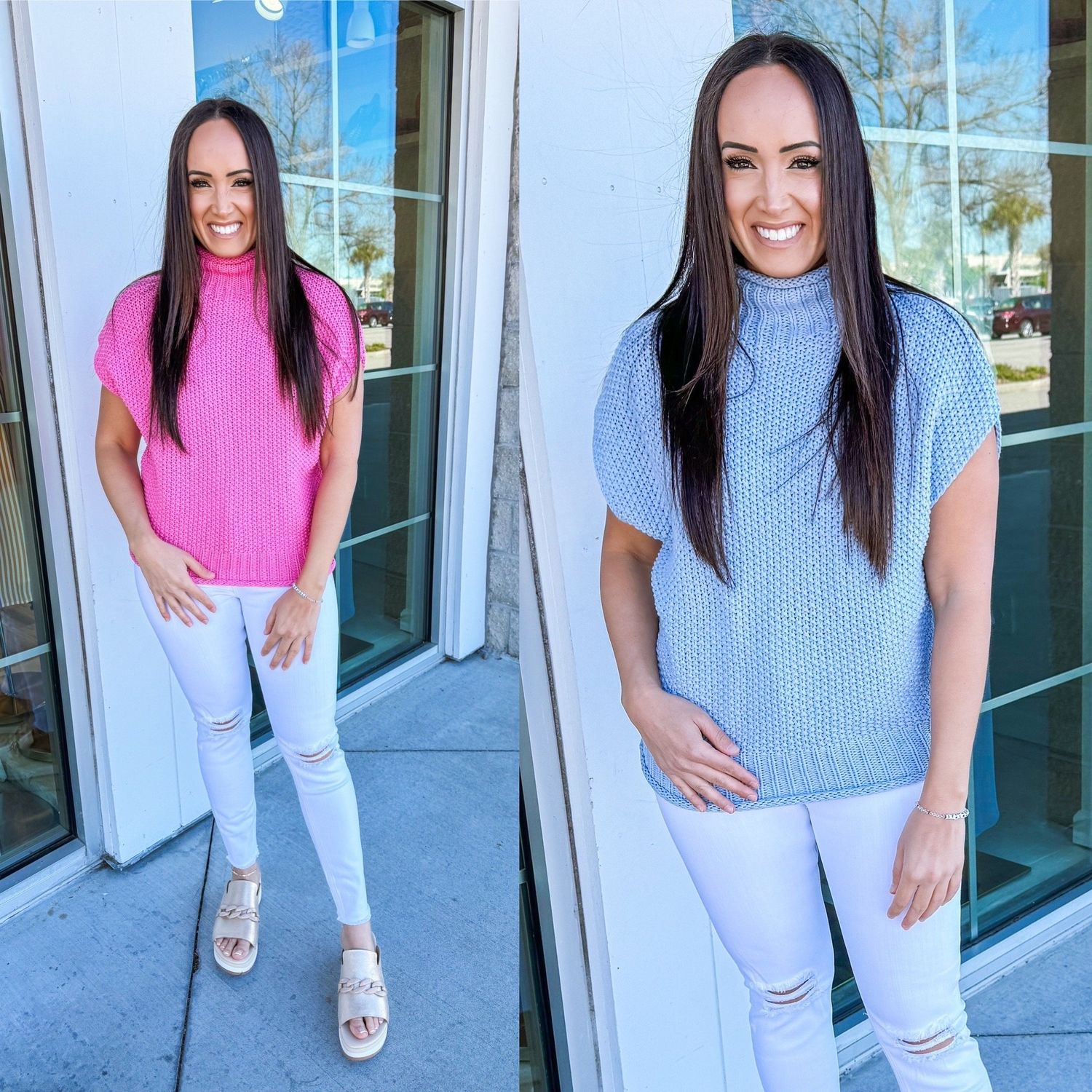 Textured Mock Neck Sleeveless Sweater