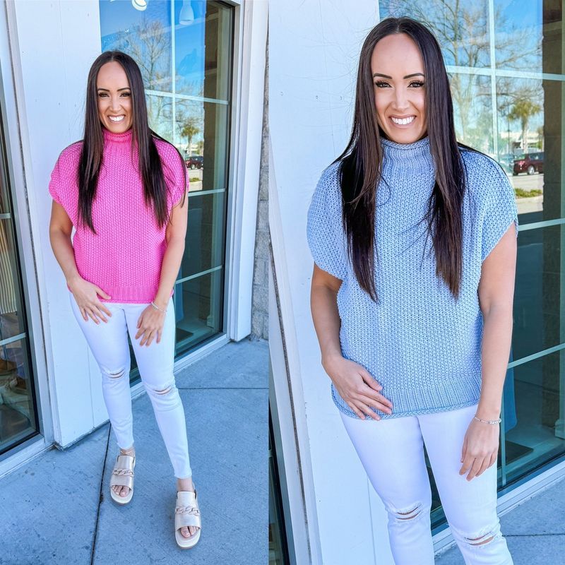 Textured Mock Neck Sleeveless Sweater