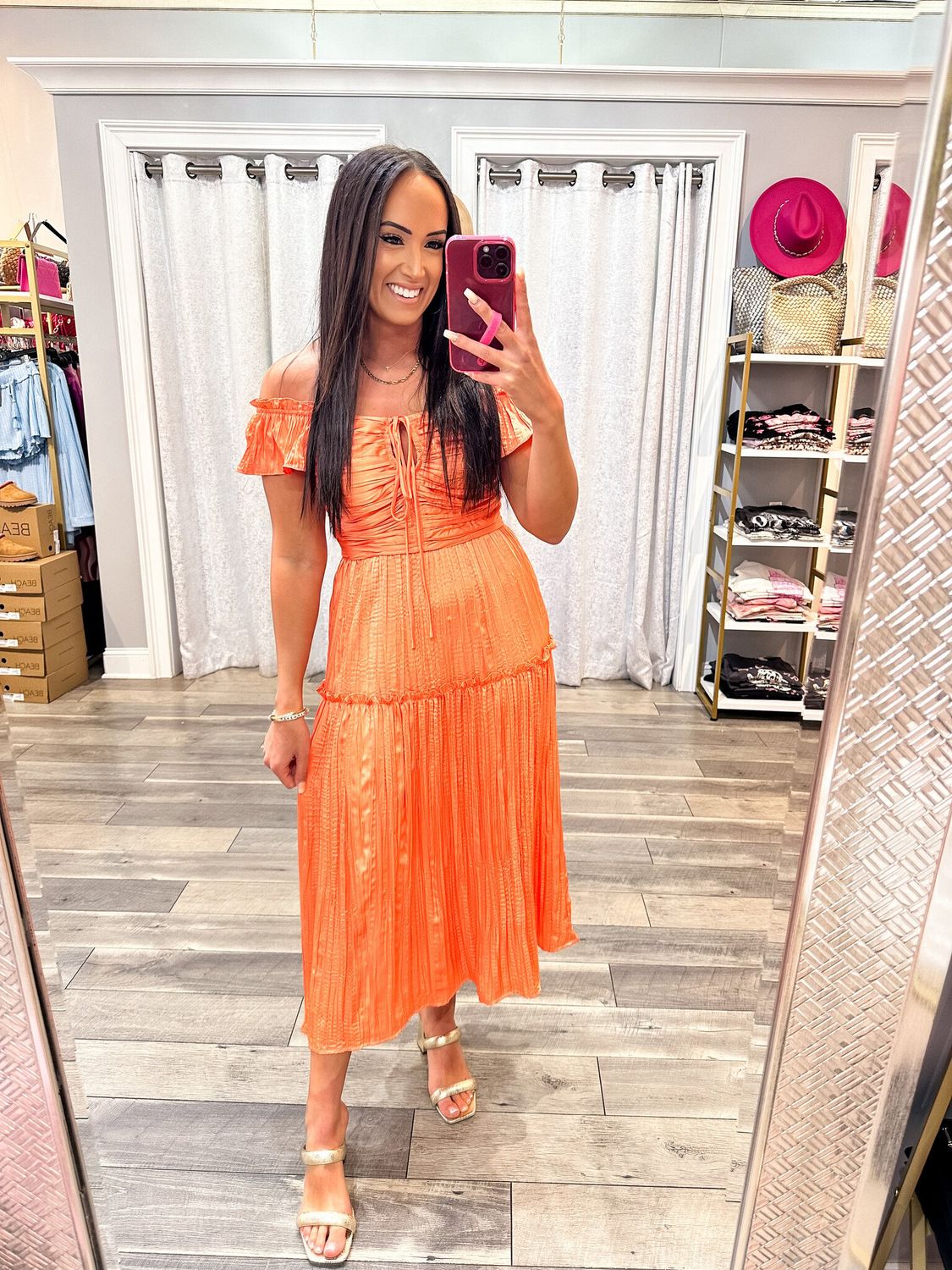 Smocked Scrunch Detail Maxi Dress - Peach