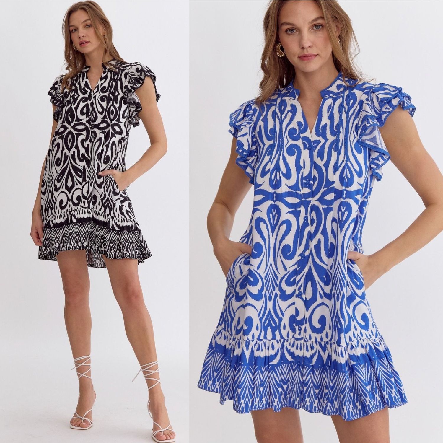 Ruffle Detail Abstract Dress