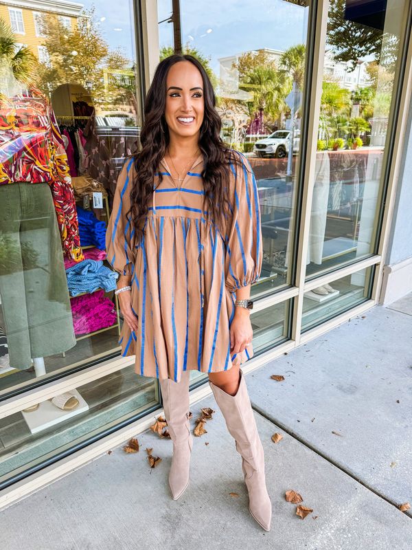 Striped Baby Doll Dress - Mocha
