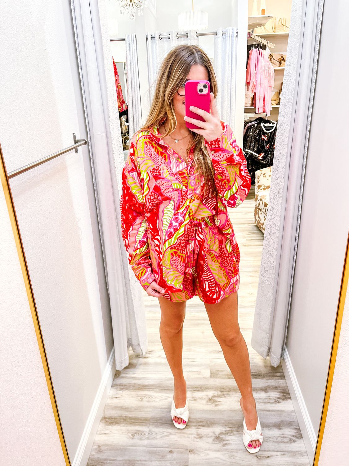 Abstract Tropical Gauze Shorts - Red