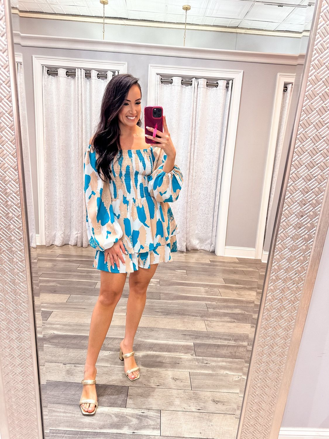 Abstract Ruffle Romper - Aqua