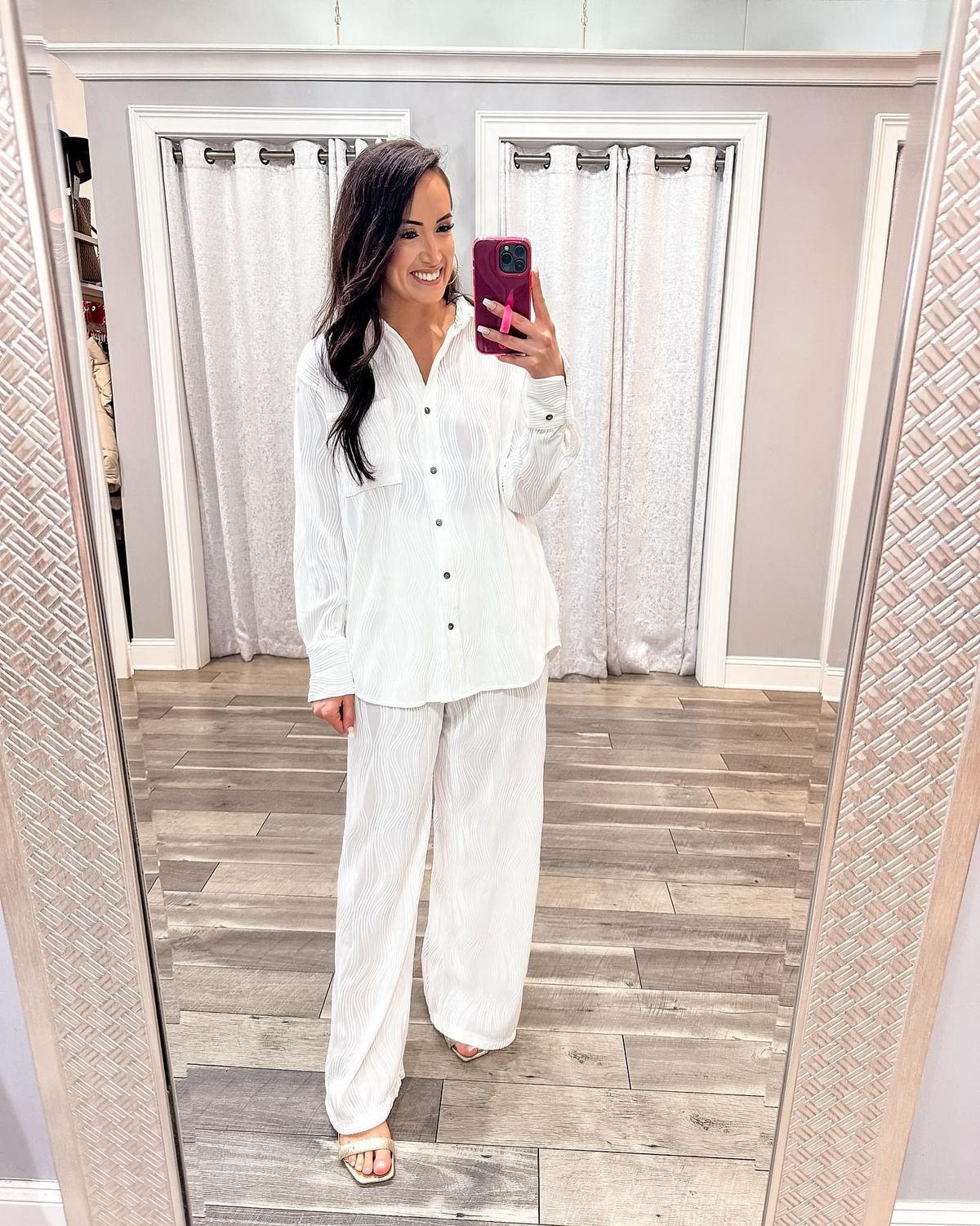 Textured Wide Leg Pants - Off White