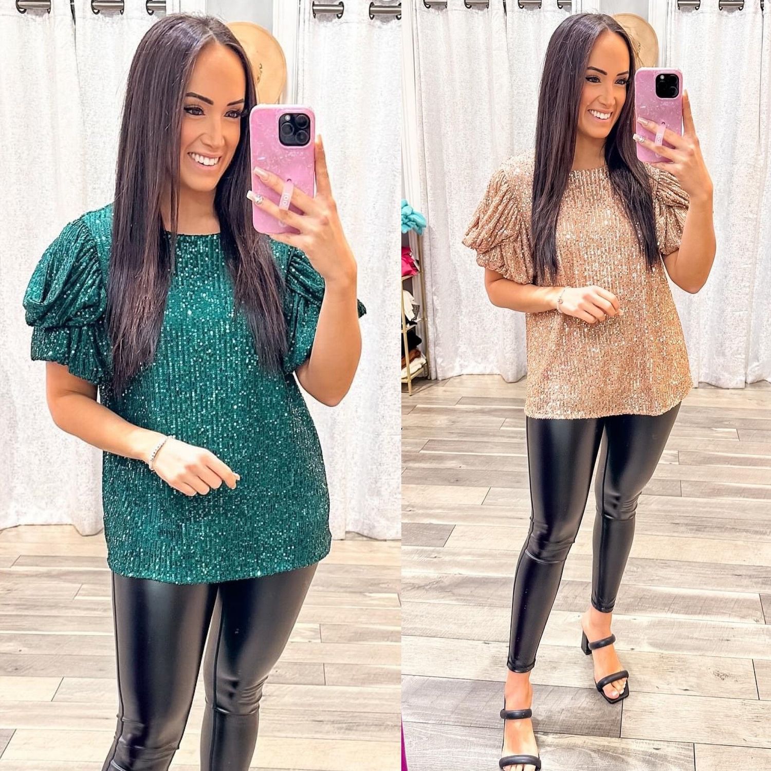 Ruched Sleeves Sequin Top