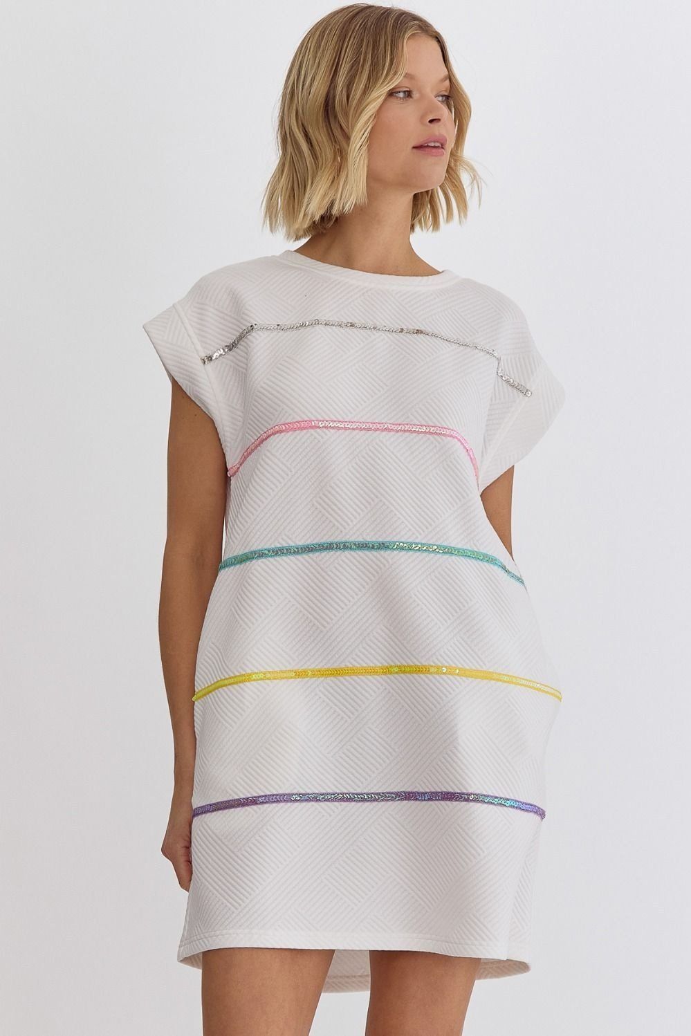 Sparkle Trim Textured Dress - White