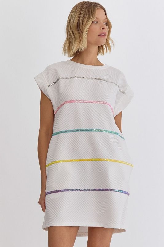 Sparkle Trim Textured Dress - White