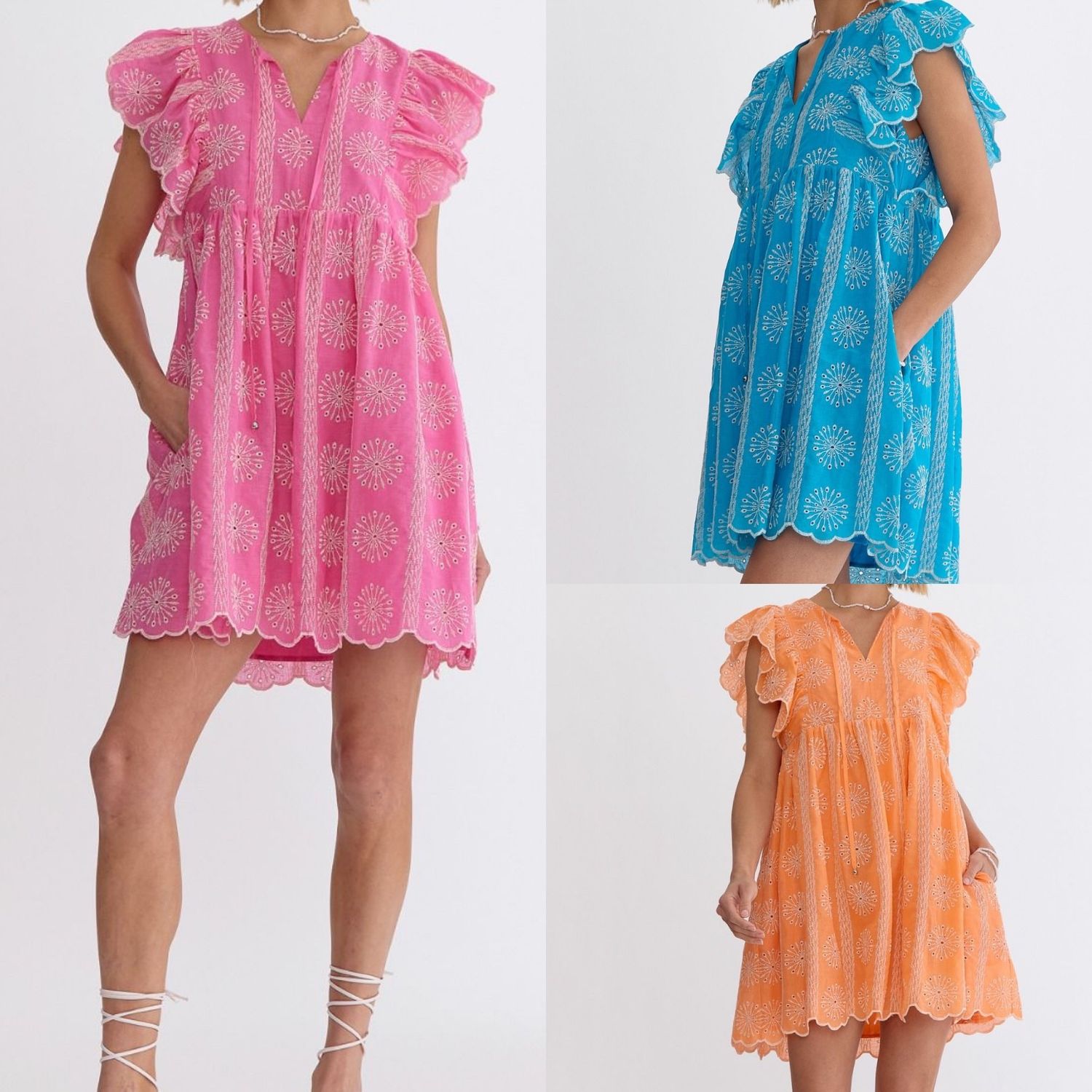 Embroidered Ruffle Sleeves Dress