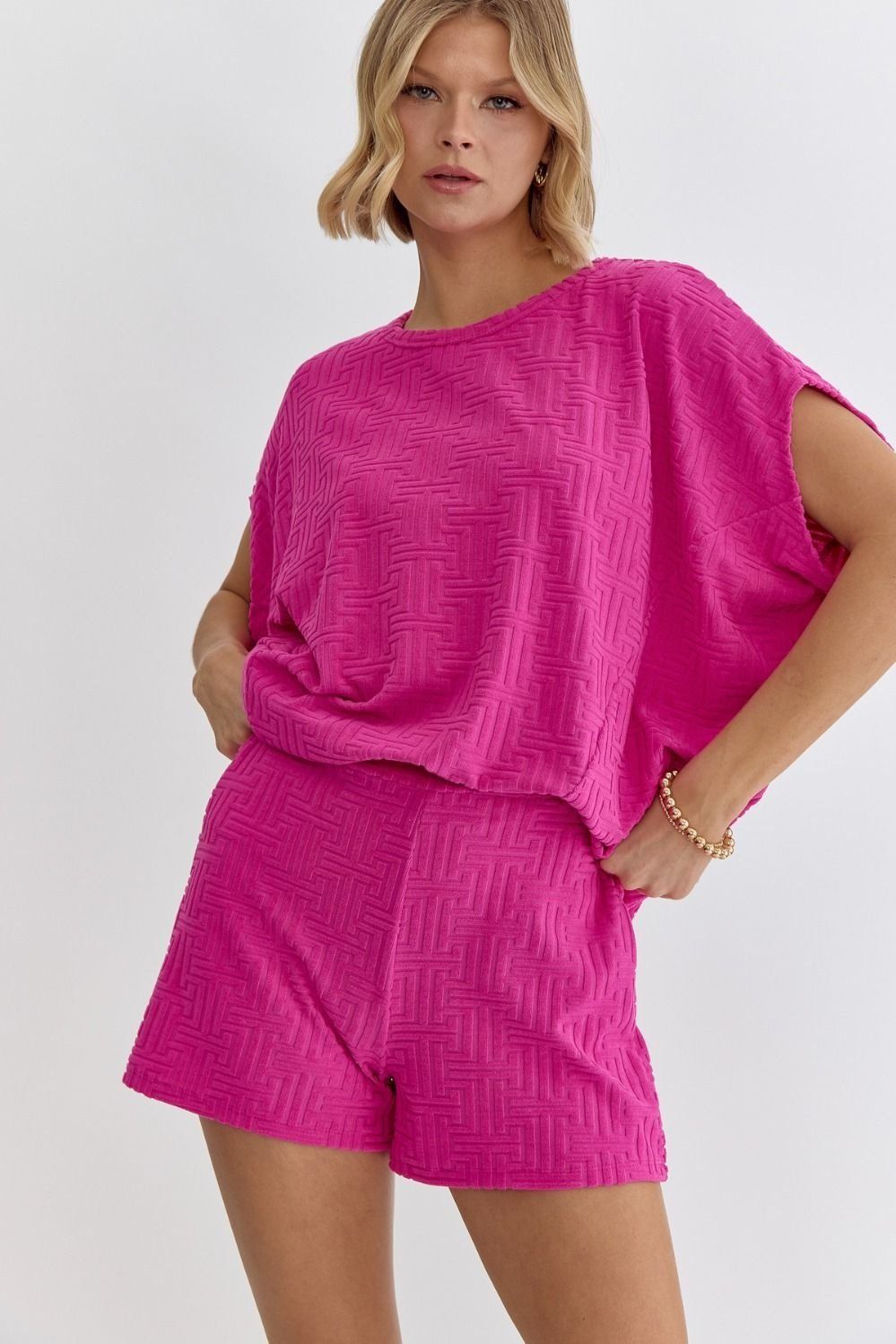 Aztec Textured Shorts - Fuchsia