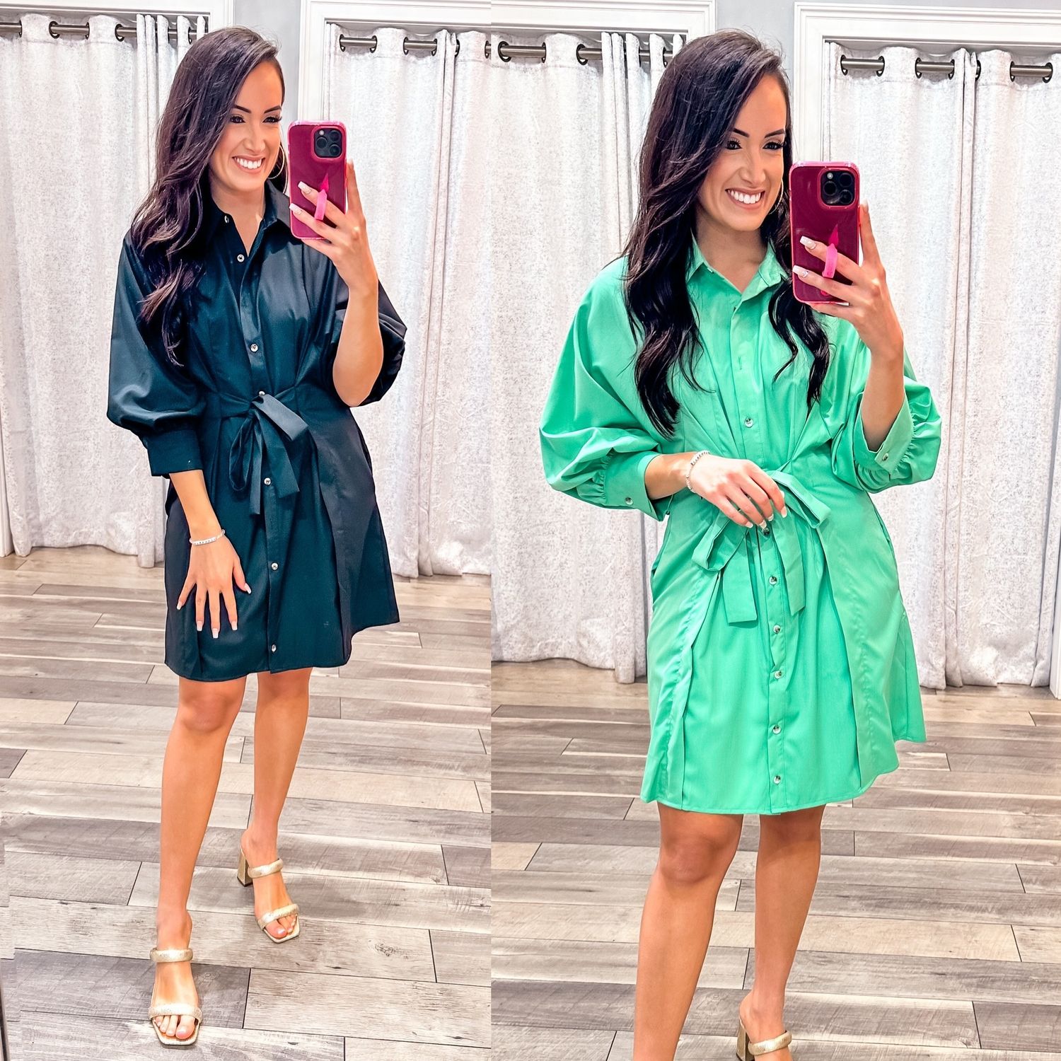 Front Tie Collared Button Down Dress