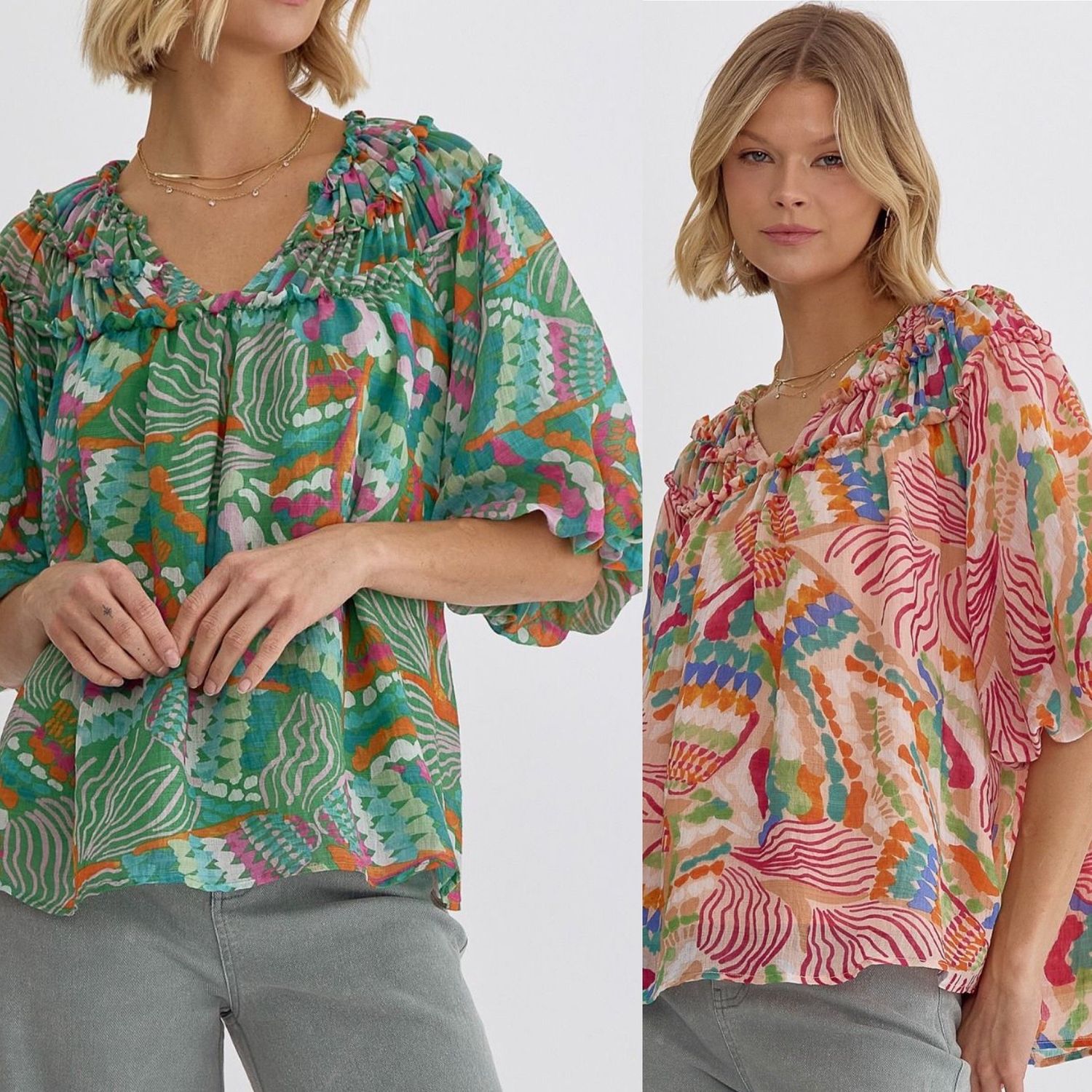 Shirring Detail Abstract Top