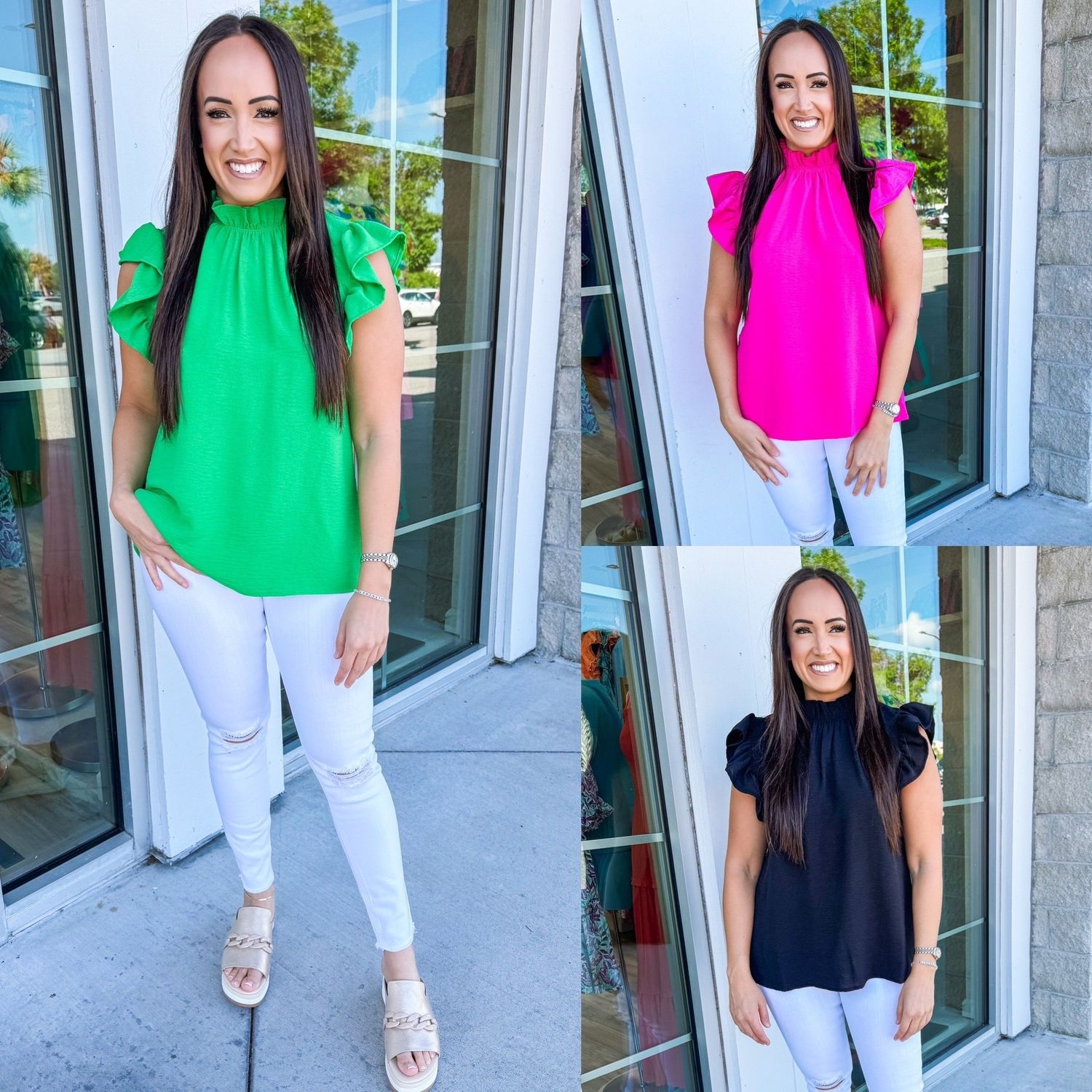 Ruffle Sleeves Mock Neck Top