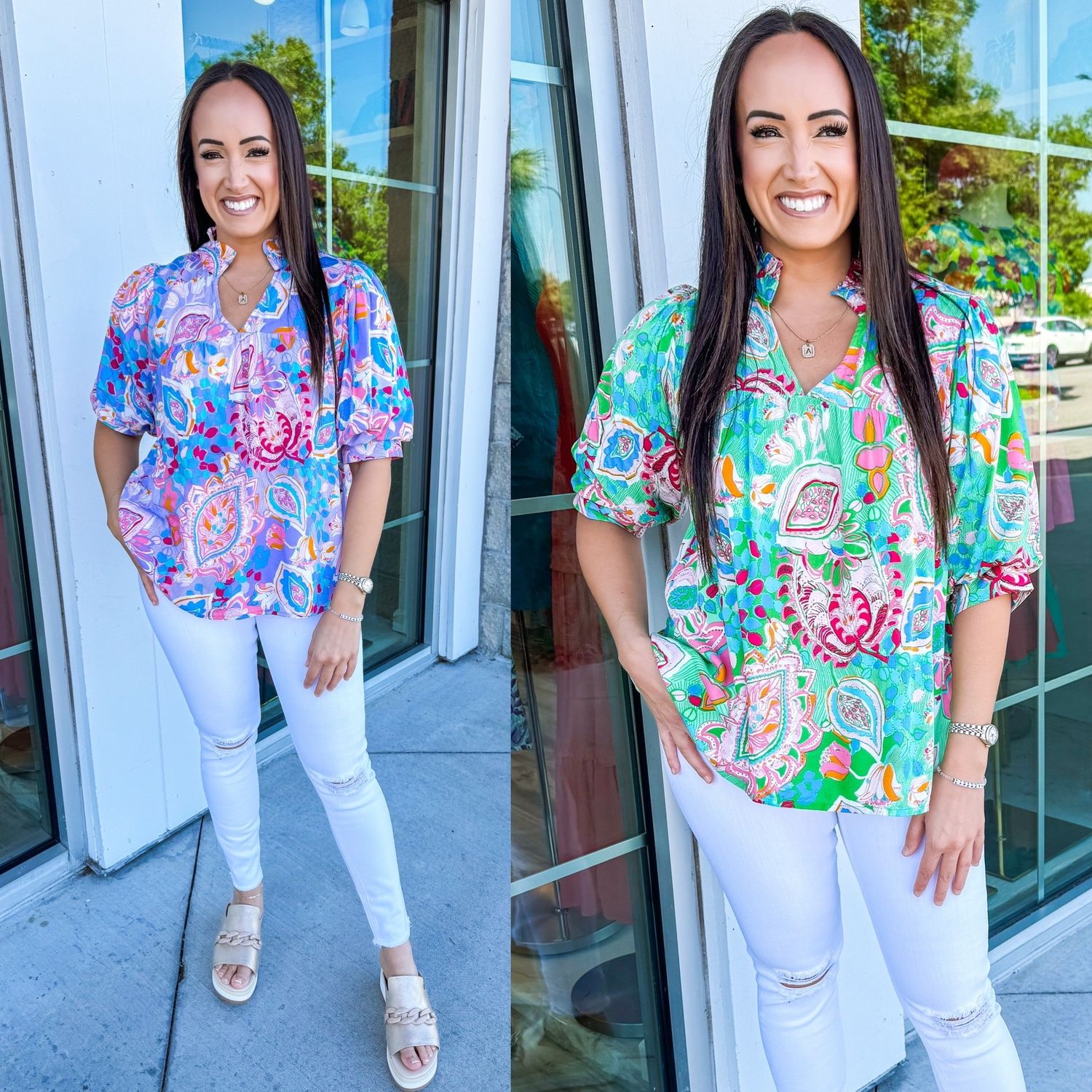 Puff Sleeves Paisley Top