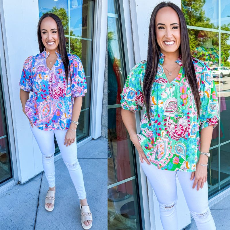 Puff Sleeves Paisley Top