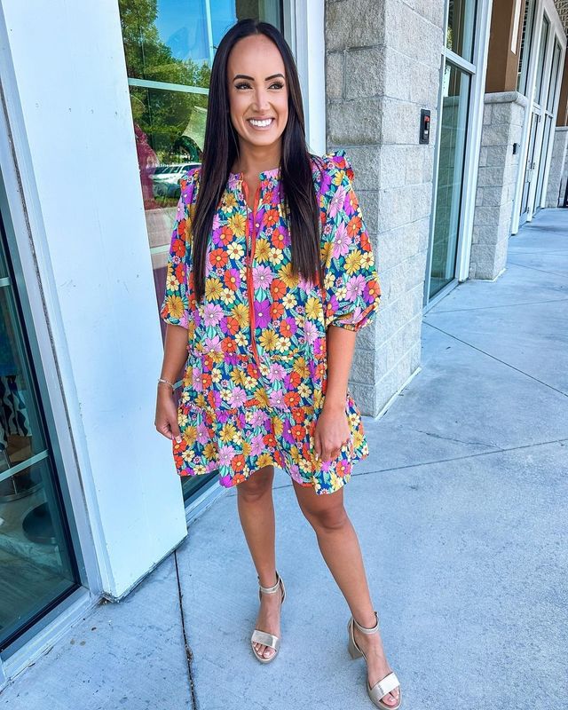Tie Detail Floral Dress - Teal