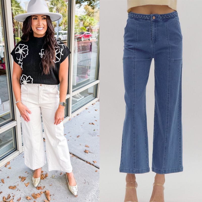 Braided Waist Wide Leg Jeans