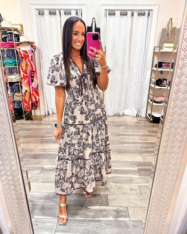 Contrast Pipe Floral Midi Dress - Taupe