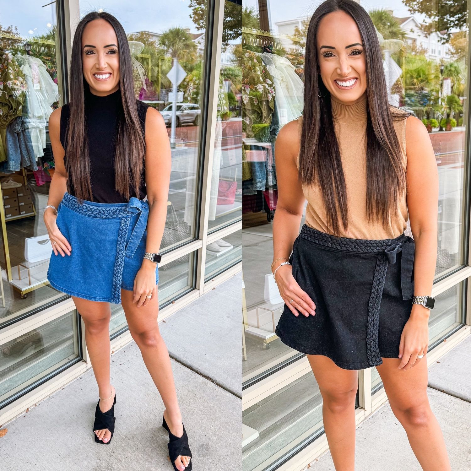 Braided Detail Denim Wrap Skort