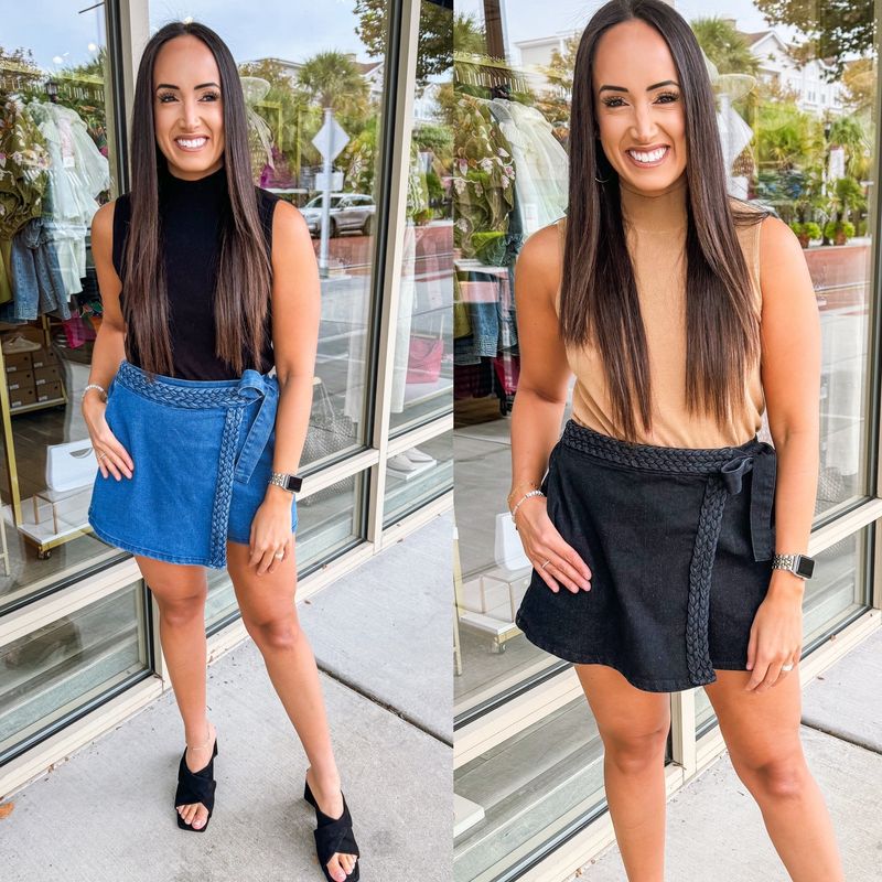 Braided Detail Denim Wrap Skort