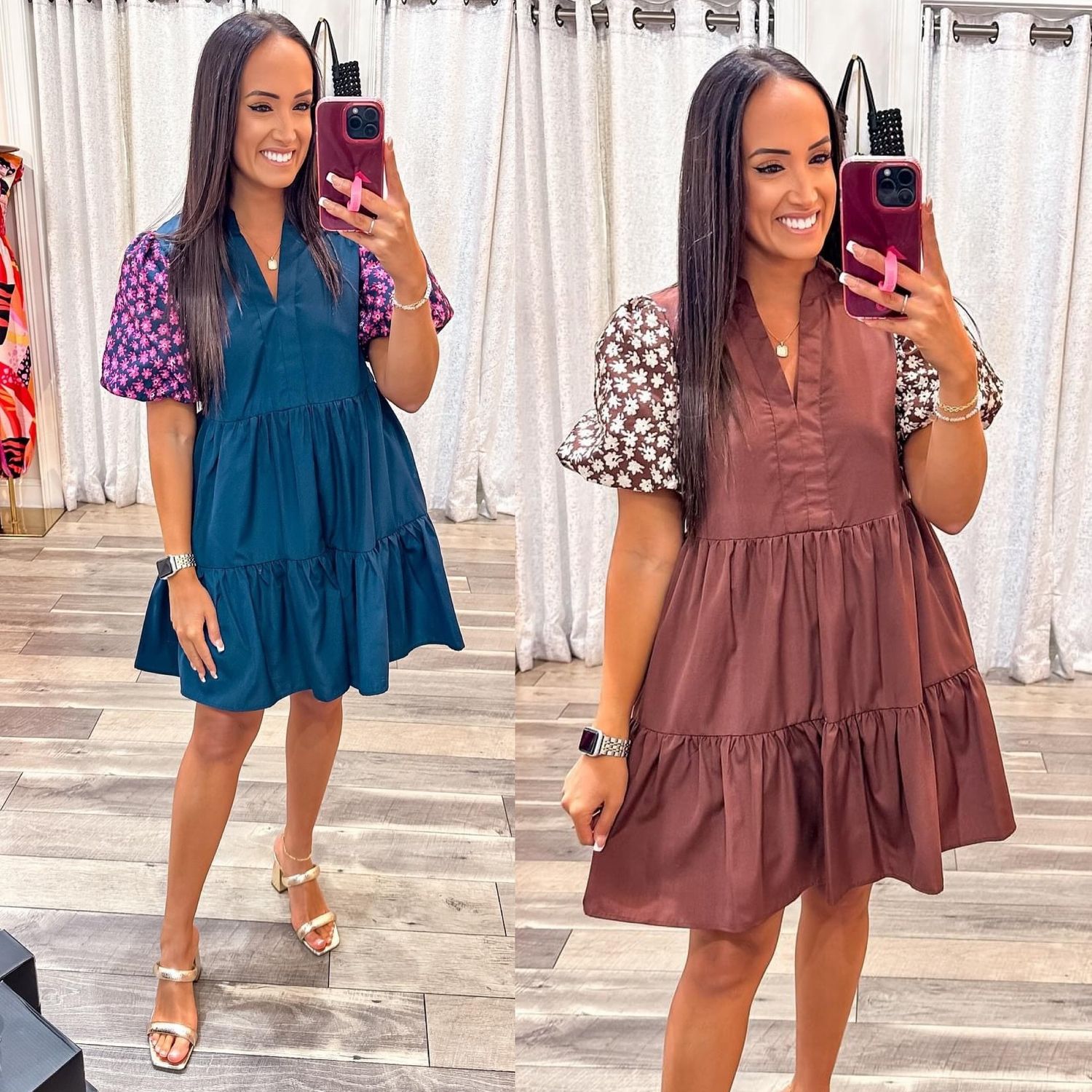Floral Sleeves Tiered Dress
