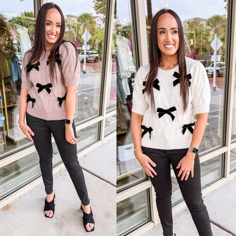Bow Ties Cable Knit Sweater Top