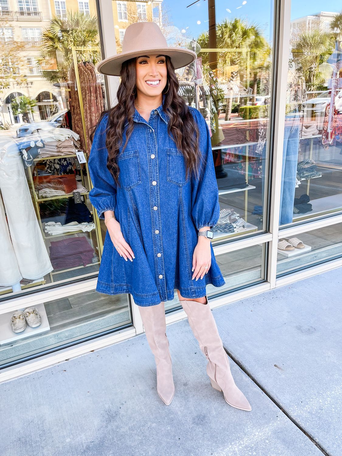 Denim Button Down Dress - Dark Denim