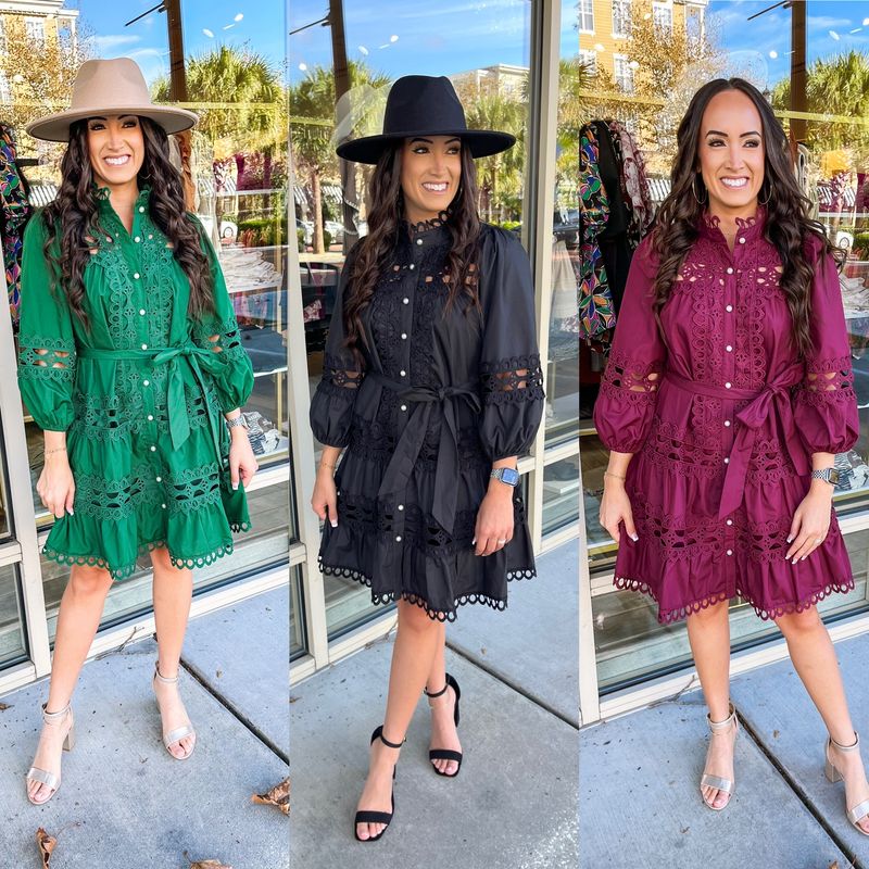 Pearl Buttons Lace Trim Dress
