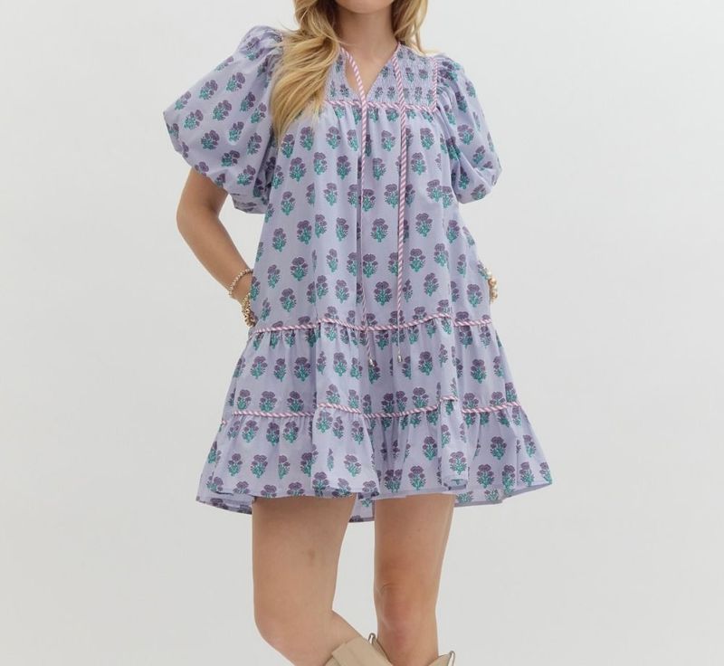 Contrast Pipe Floral Dress - Lavender