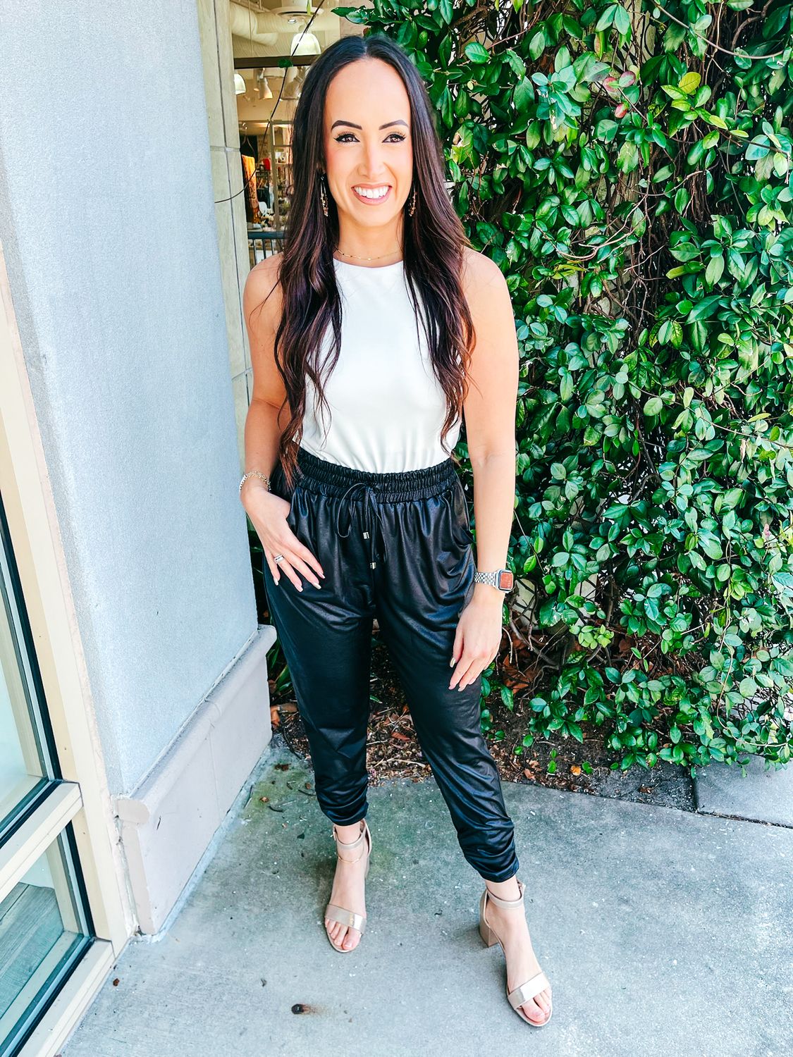 Milena Pleather Ruched Joggers - Black