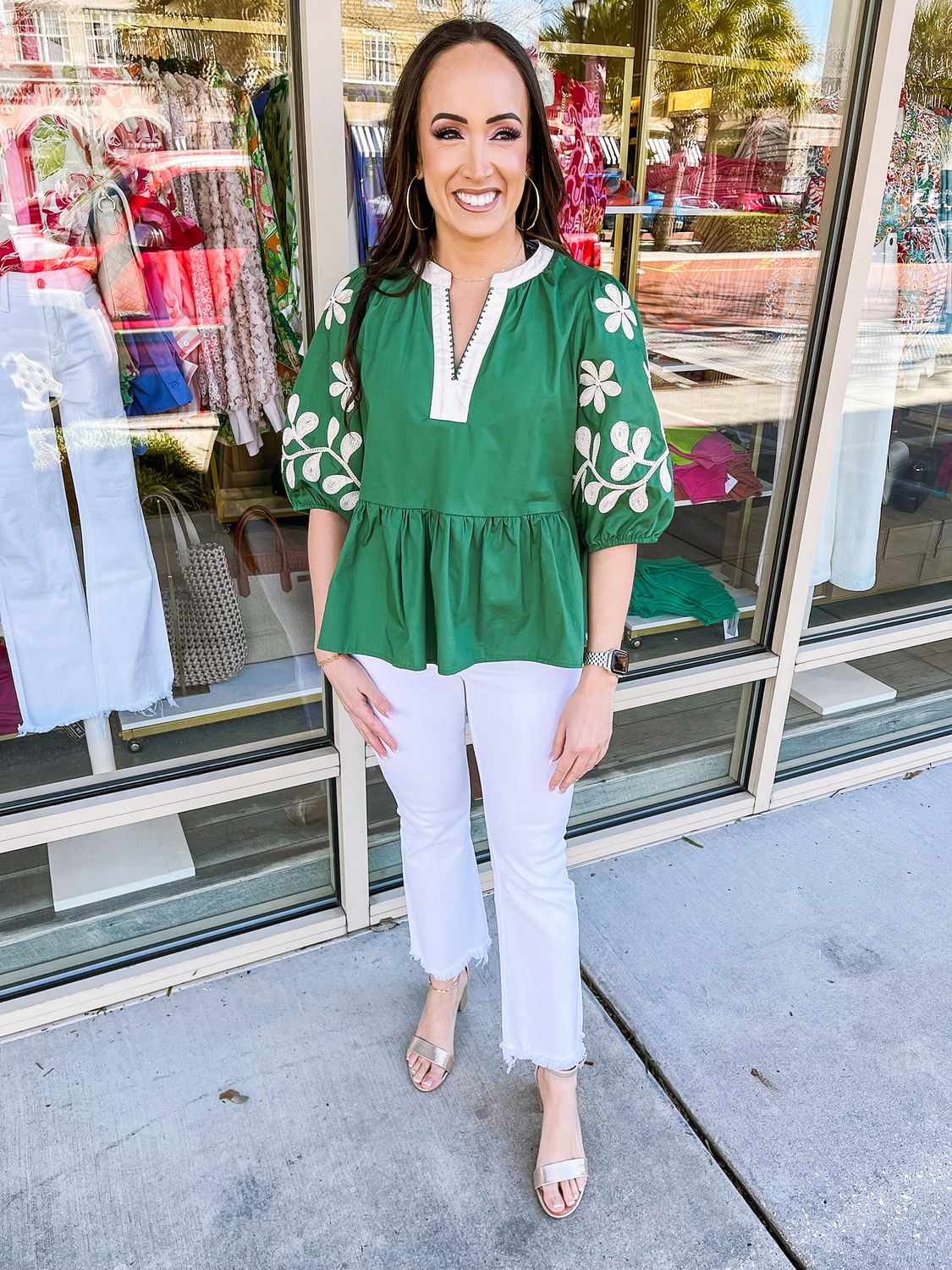 Embroidery Sleeves Top - Green