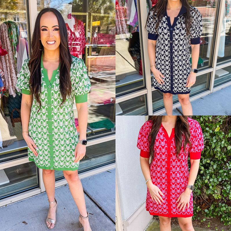 Abstract Button Down Knit  Dress