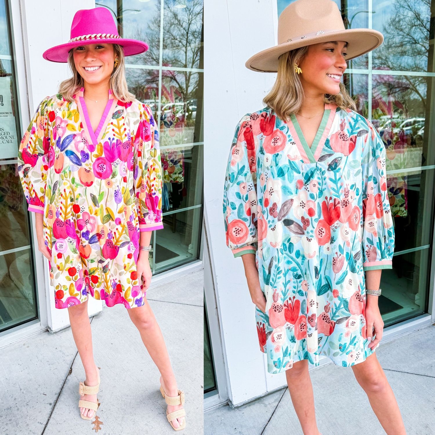 Contrast Trim Abstract Floral Dress