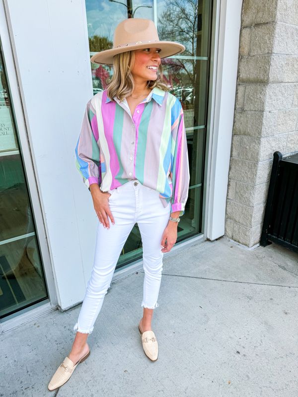 Striped Button Down Top - Pastel