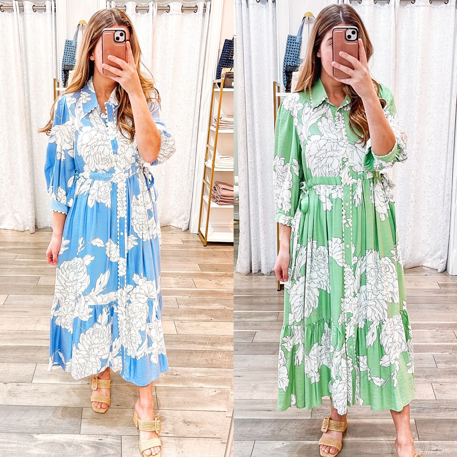 Scalloped Trim Tie Waist Floral Maxi Dress