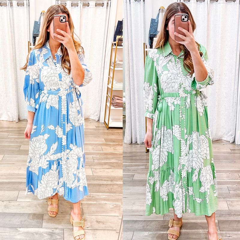 Scalloped Trim Tie Waist Floral Maxi Dress