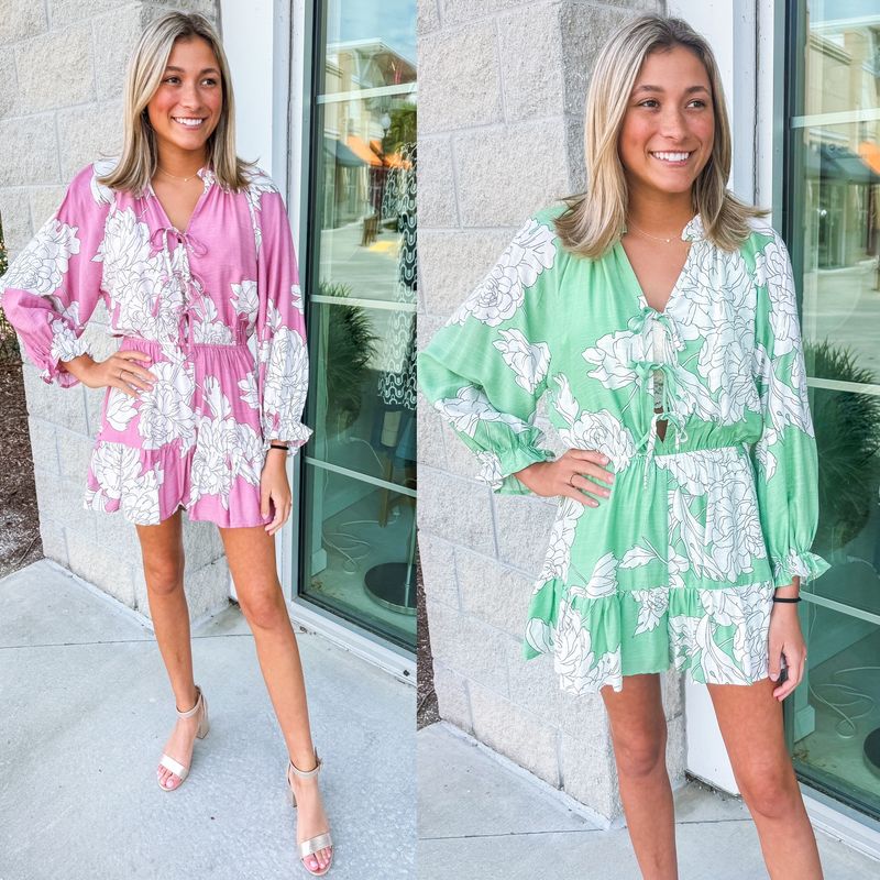 Bow Tie Ruffled Floral Romper