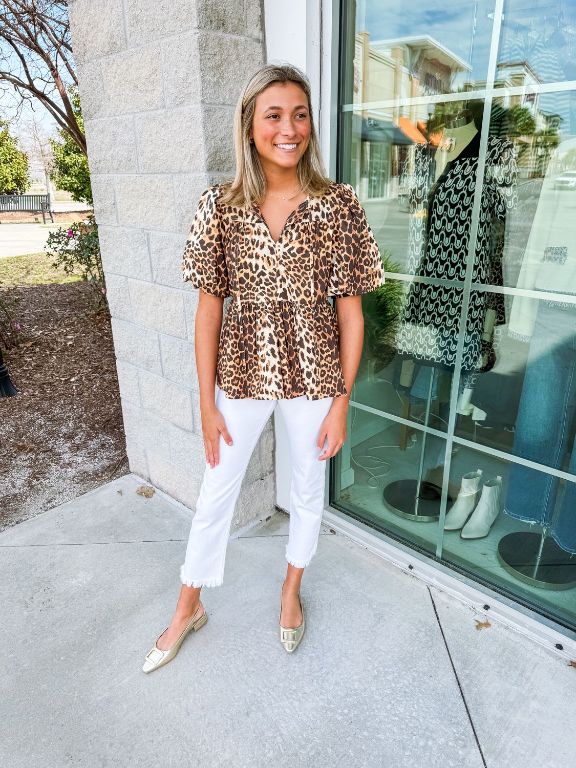 Leopard Bubble Sleeves Top