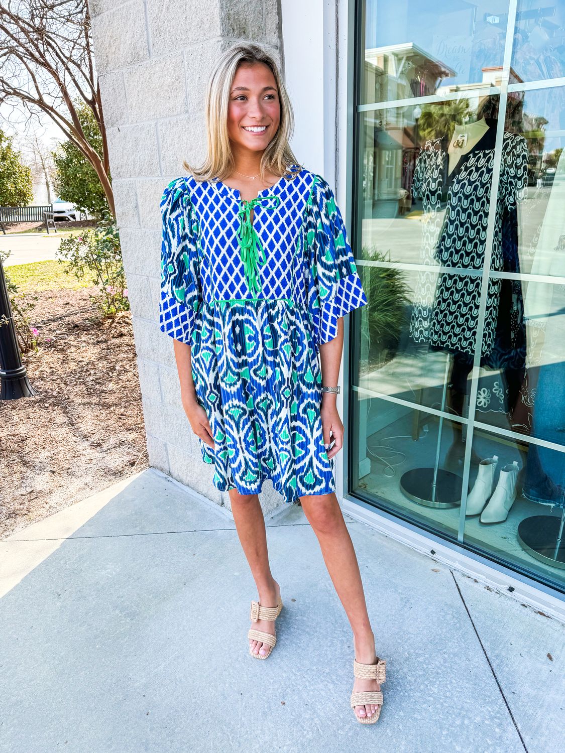 Bow Tie Detail Multi Abstract Dress
