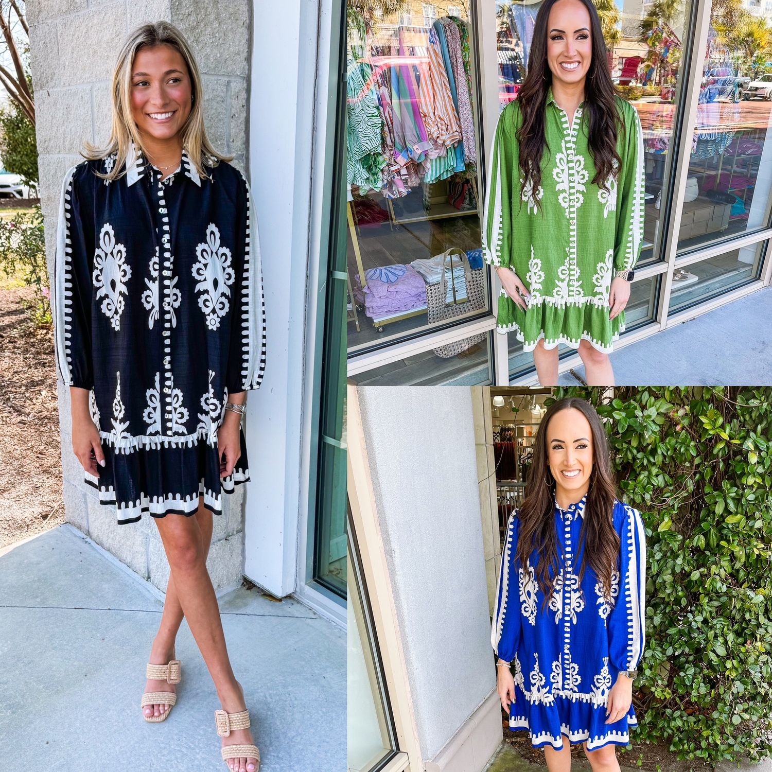 Border Print Button Down Dress