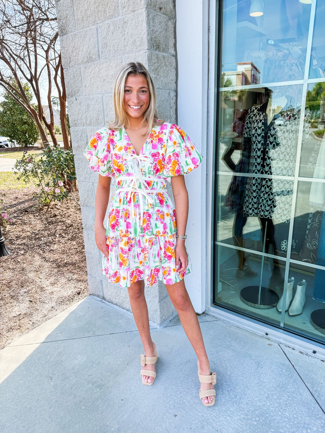 Tie Detail Floral Dress - Green