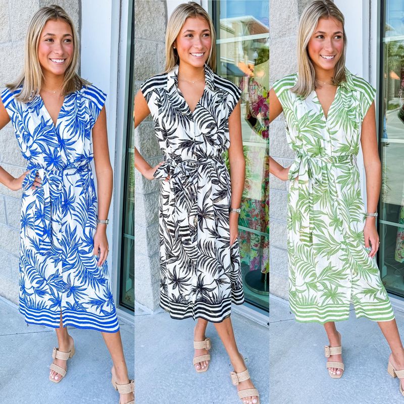 Tropical Button Down Midi Dress