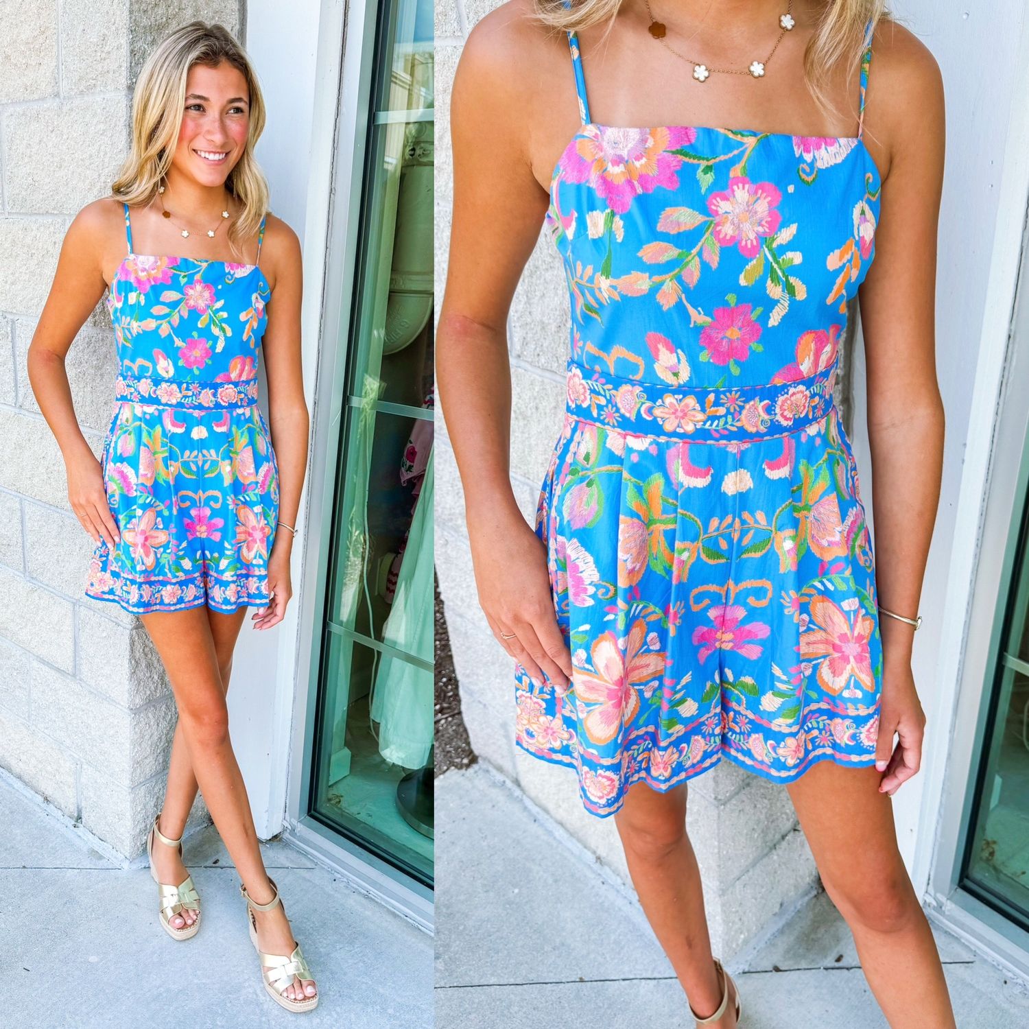 Floral Romper - Blue