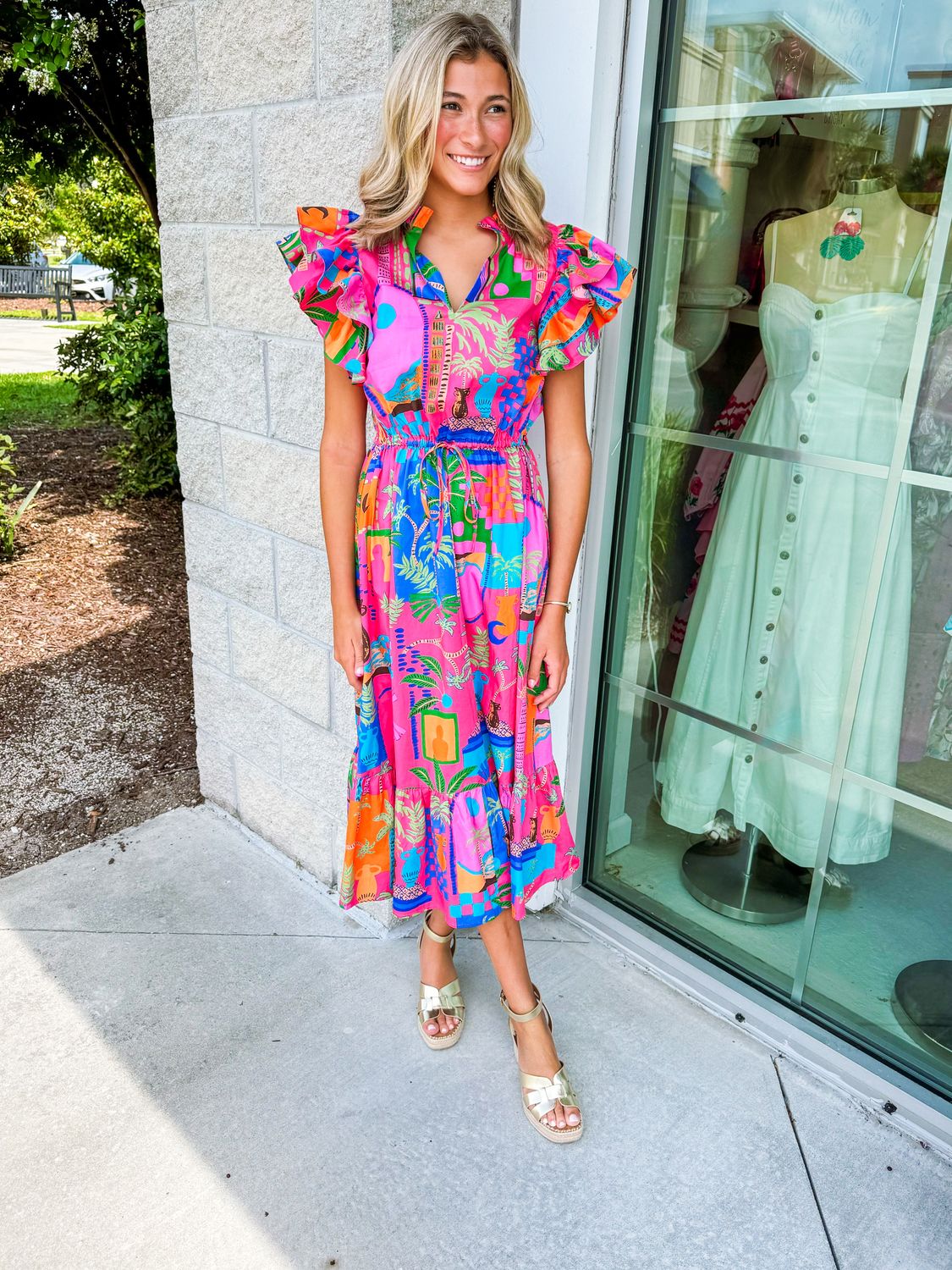 Tropical Vacay Midi Dress - Fuchsia