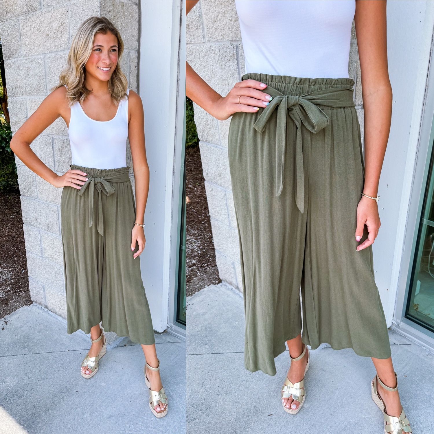 Tie Waist Linen Capri Pants